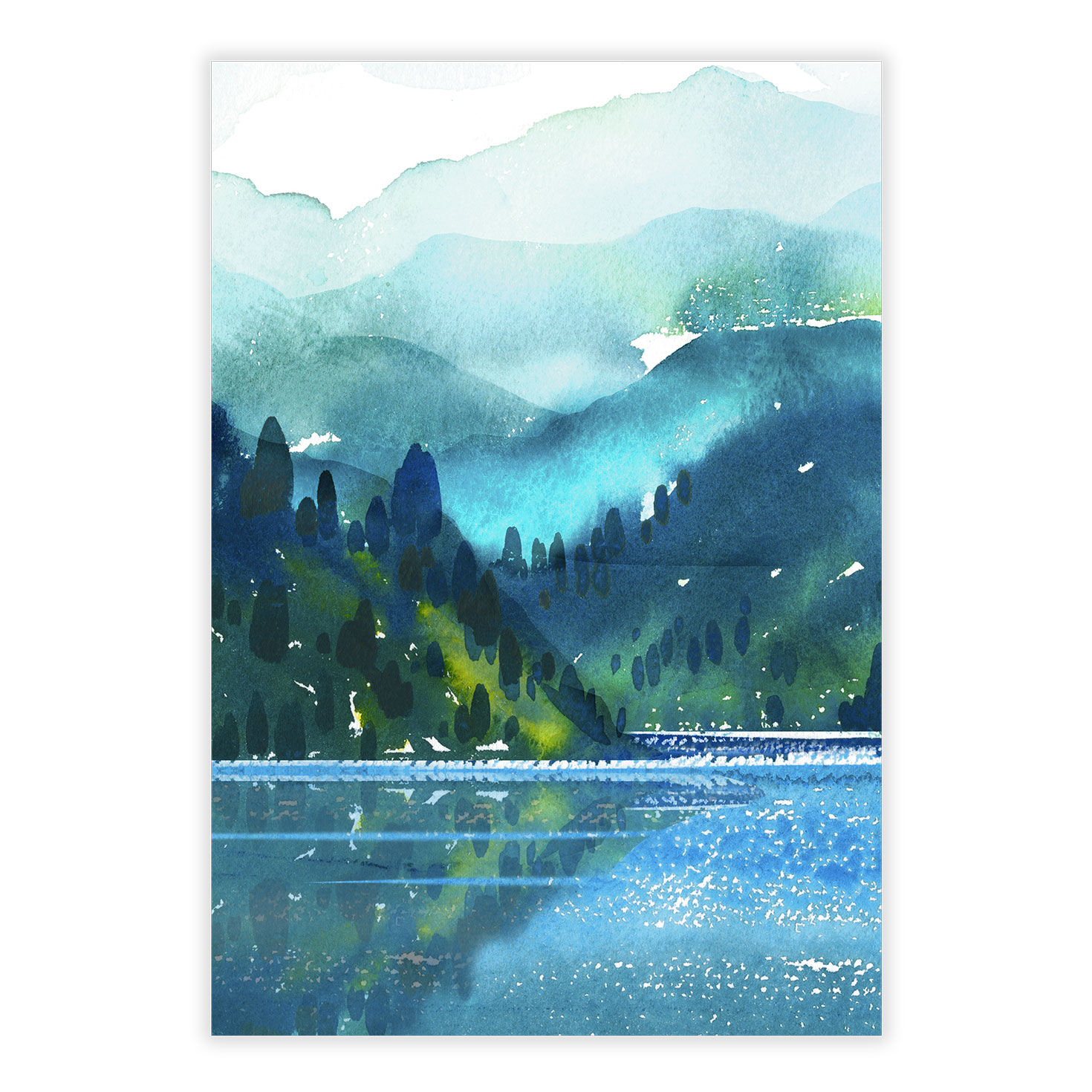 Watercolor Lake and Mountain Personalized Card front image number 2
