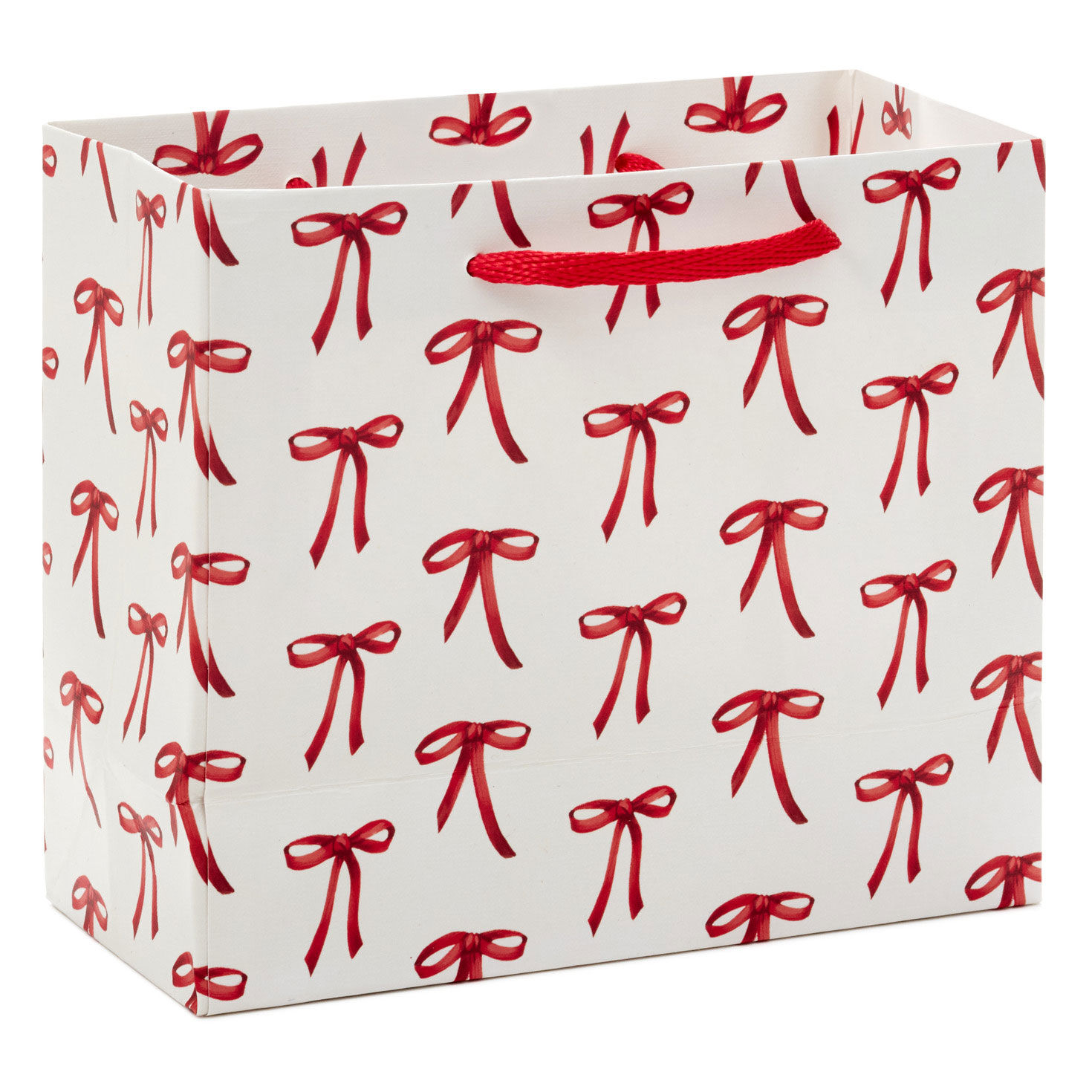 Red Bows on White Small Christmas Gift Bag Back image number 6
