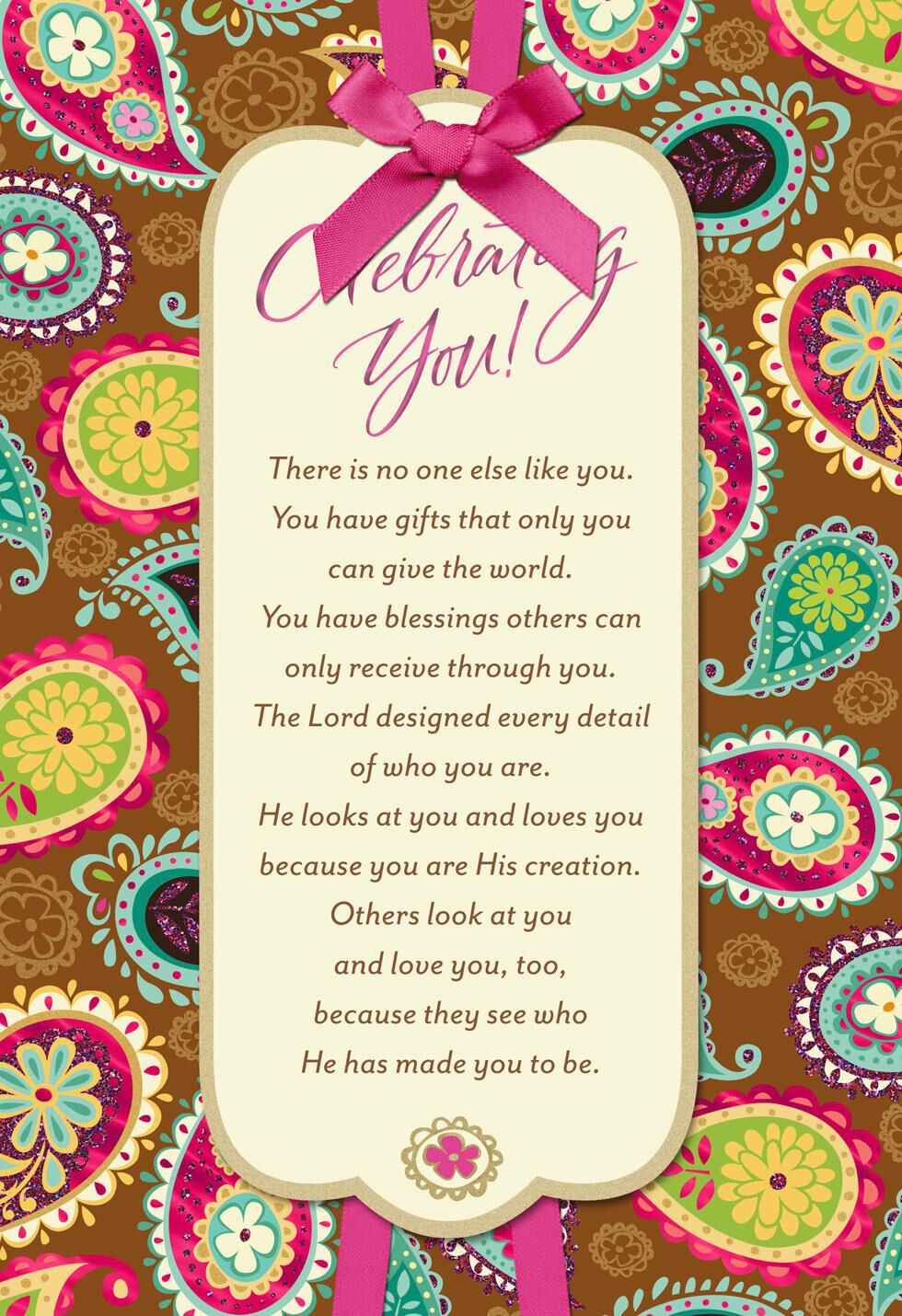 Bright Paisley Pattern Religious Birthday Card for Her