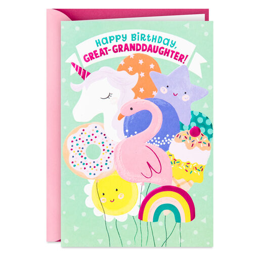 Smiles and Unicorns Birthday Card for Great-Granddaughter, 