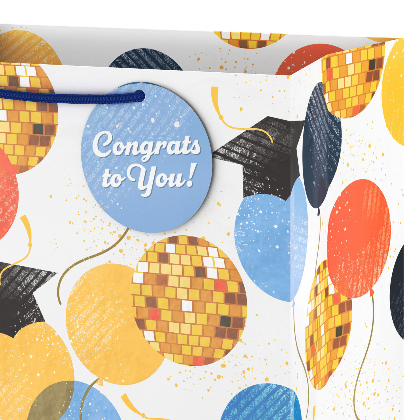 Balloons, Disco Balls and Grad Caps Large Gift Bag Handle Detail image number 4