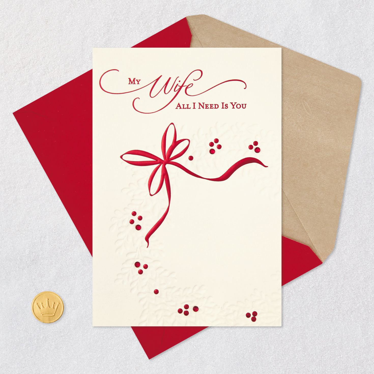 Red Ribbon Romantic Card for Wife Card Front with Envelope and Gold Seal image number 6
