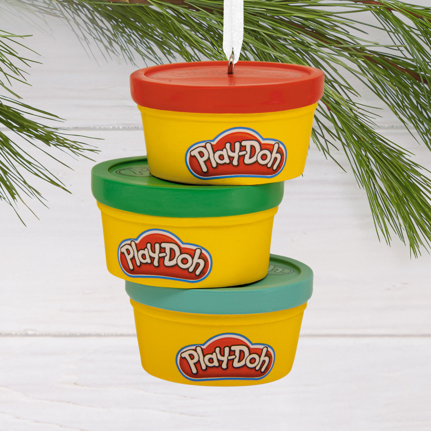 Three Play-Doh Cans Christmas Ornament hanging on tree image number 2