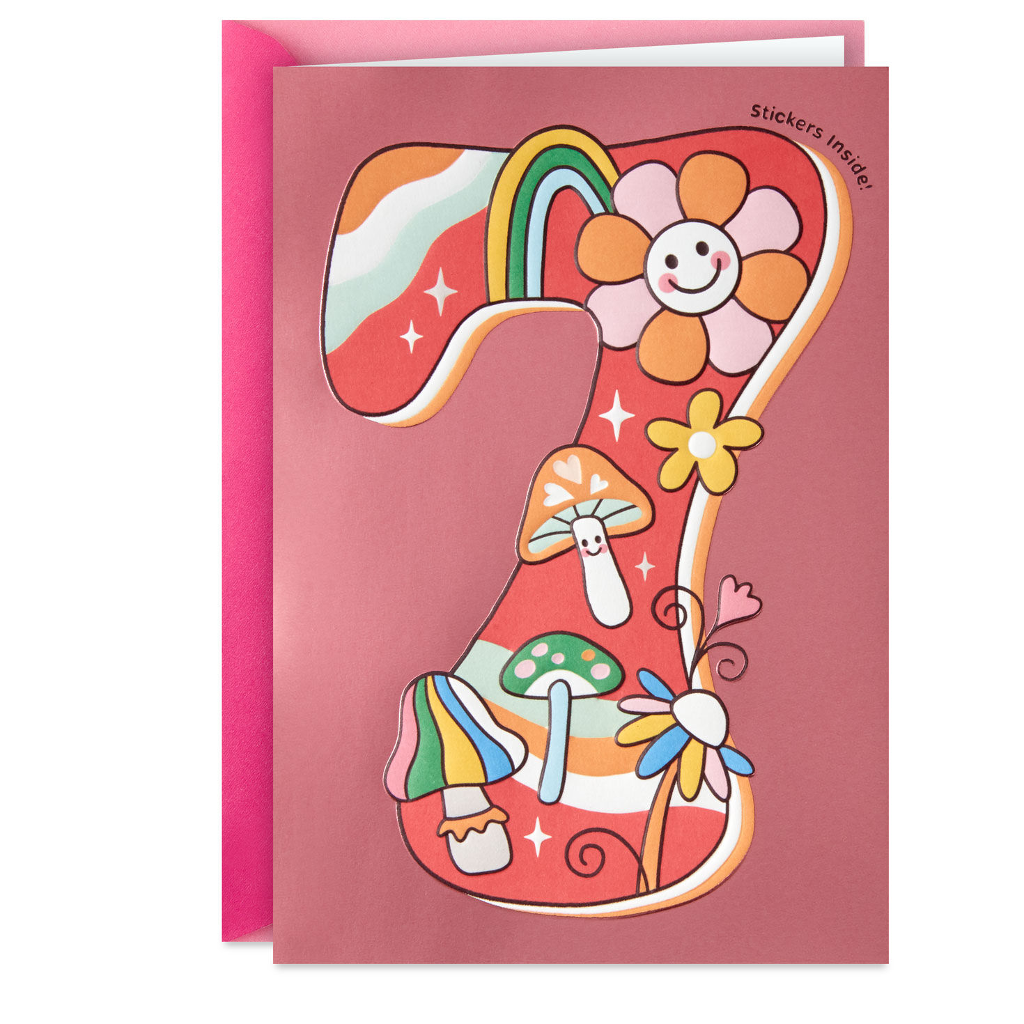 Mushrooms & Flowers Stickers Pop-Up 7th Birthday Card Front image number 1
