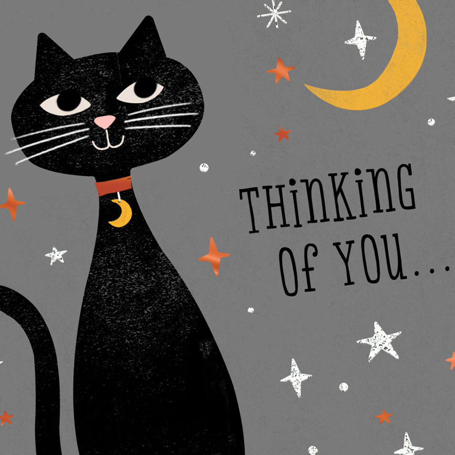 Thinking of You Black Cat Halloween Card Card Front Detail image number 4