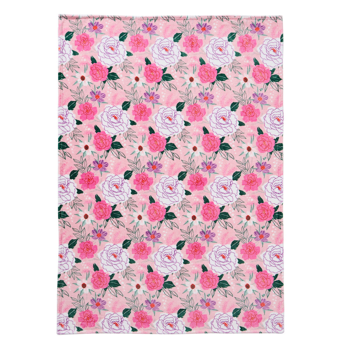 Illustrated Flowers Plush Fleece Throw Blanket front flat image number 3