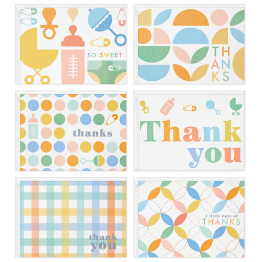 Soft Pastel Prints Assorted Baby Thank-You Notes, Pack of 48, 