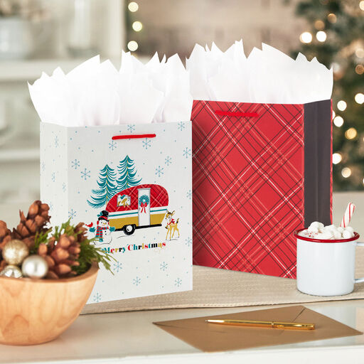 8.8" Old-Fashioned 3-Pack Assortment Medium Christmas Gift Bags, 