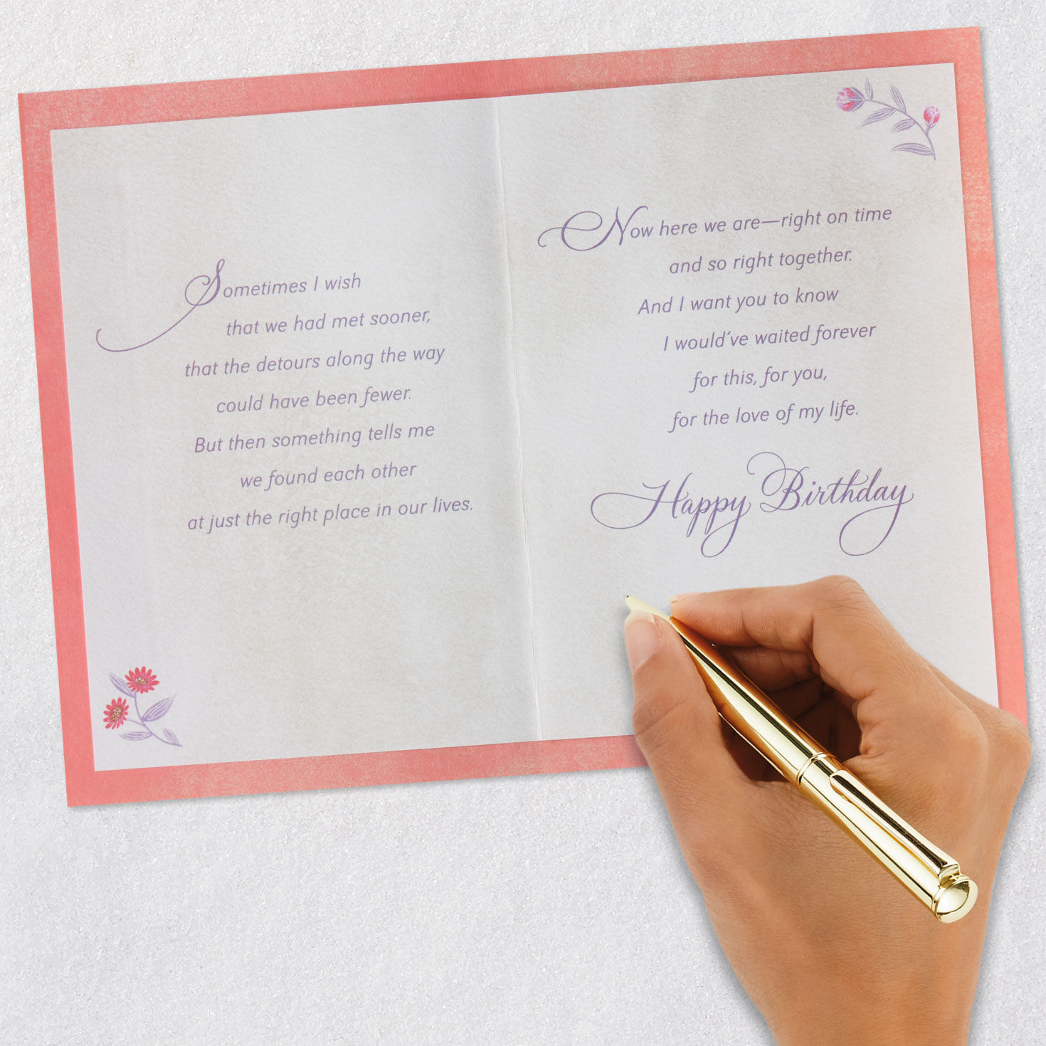 Elegant Flowers and Script Romantic Birthday Card Signing card image number 7
