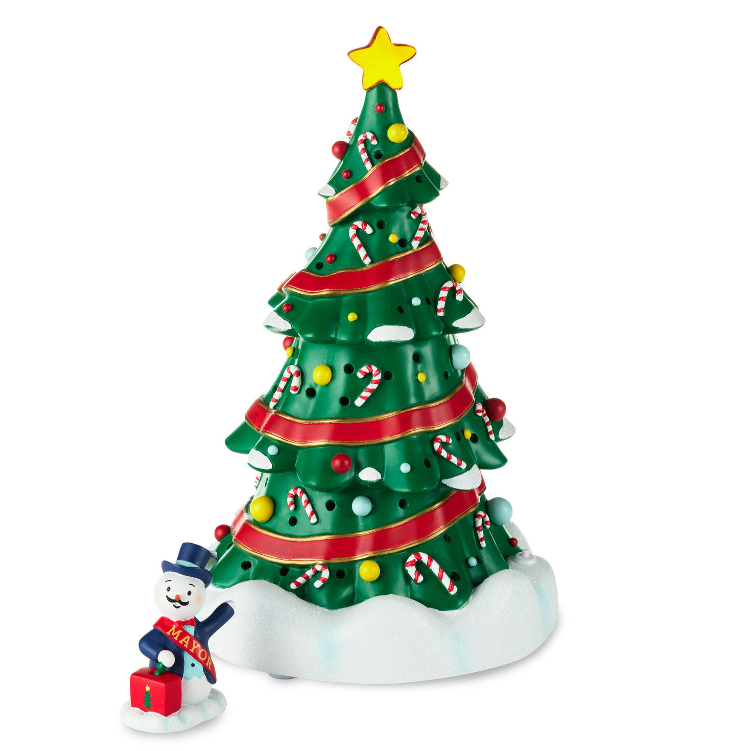 Magic Snowman Village Musical Christmas Tree and Mayor Tabletop Decorations With Light, Set of 2