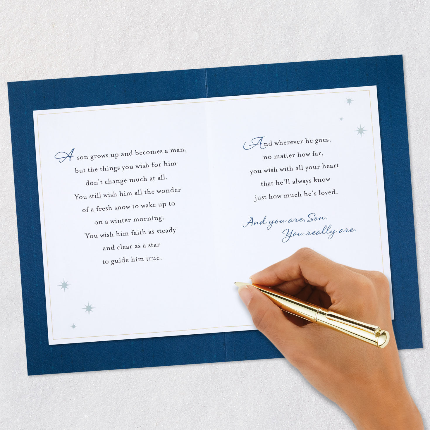Elegant Gold Snowflake Christmas Card for Son Signing card image number 7