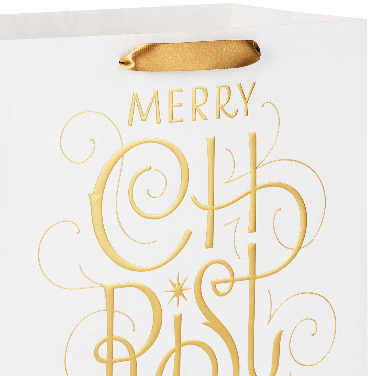 Merry Christmas Calligraphy on White Large Gift Bag Handle Detail image number 4