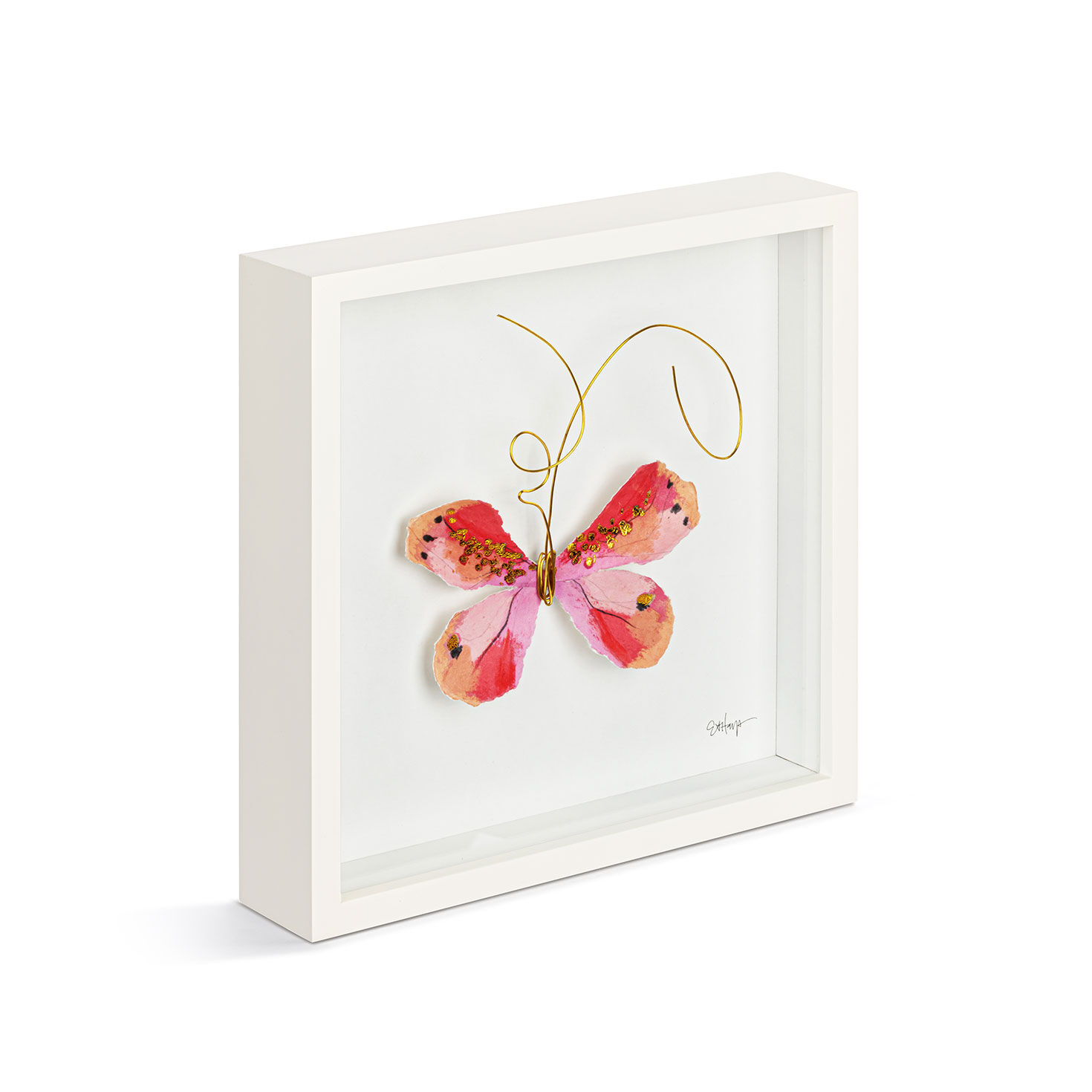 Pink Butterfly in White Shadow Box side image number 3
