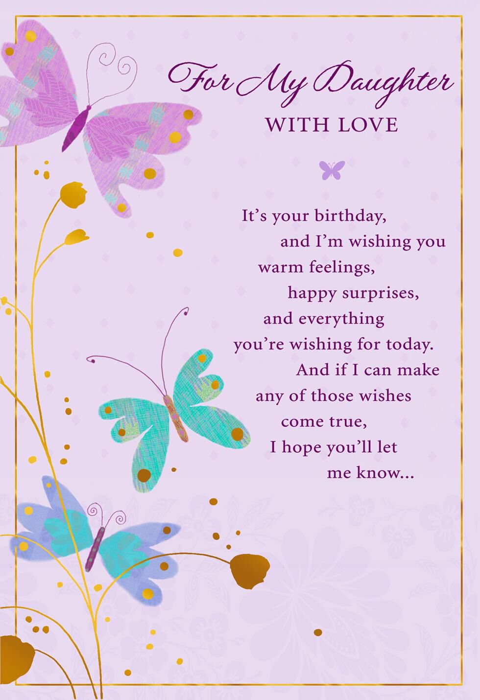 Butterflies on Purple Birthday Card for Daughter Greeting Cards