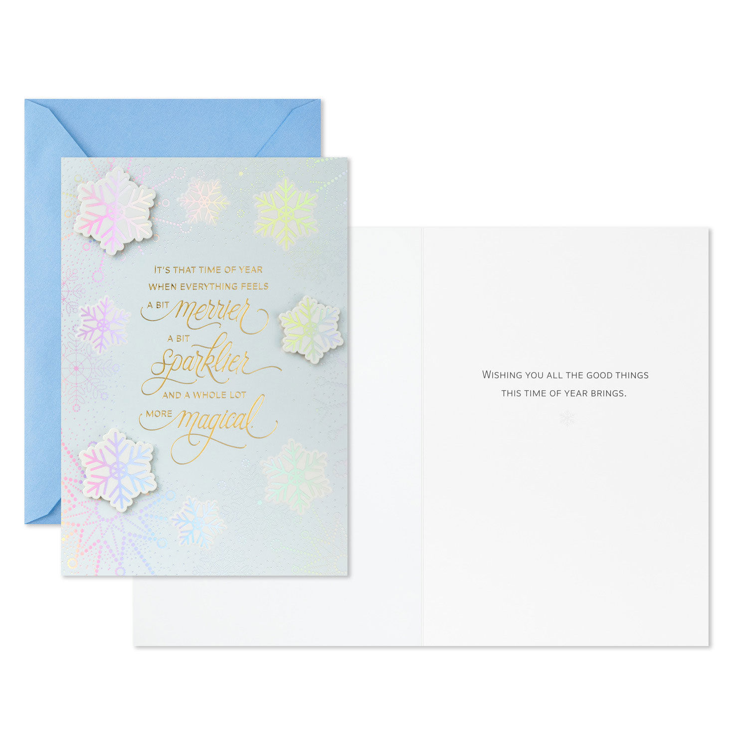 Snowflakes on Light Blue Boxed Christmas Cards Card Front with Sentiment image number 3