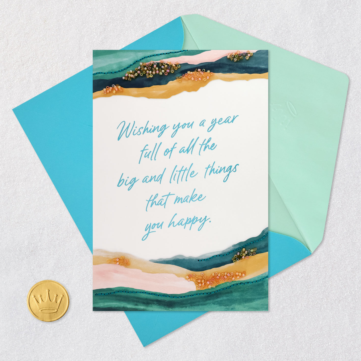 Gold and Green Marbled Birthday Card Card Front with Envelope and Gold Seal image number 7