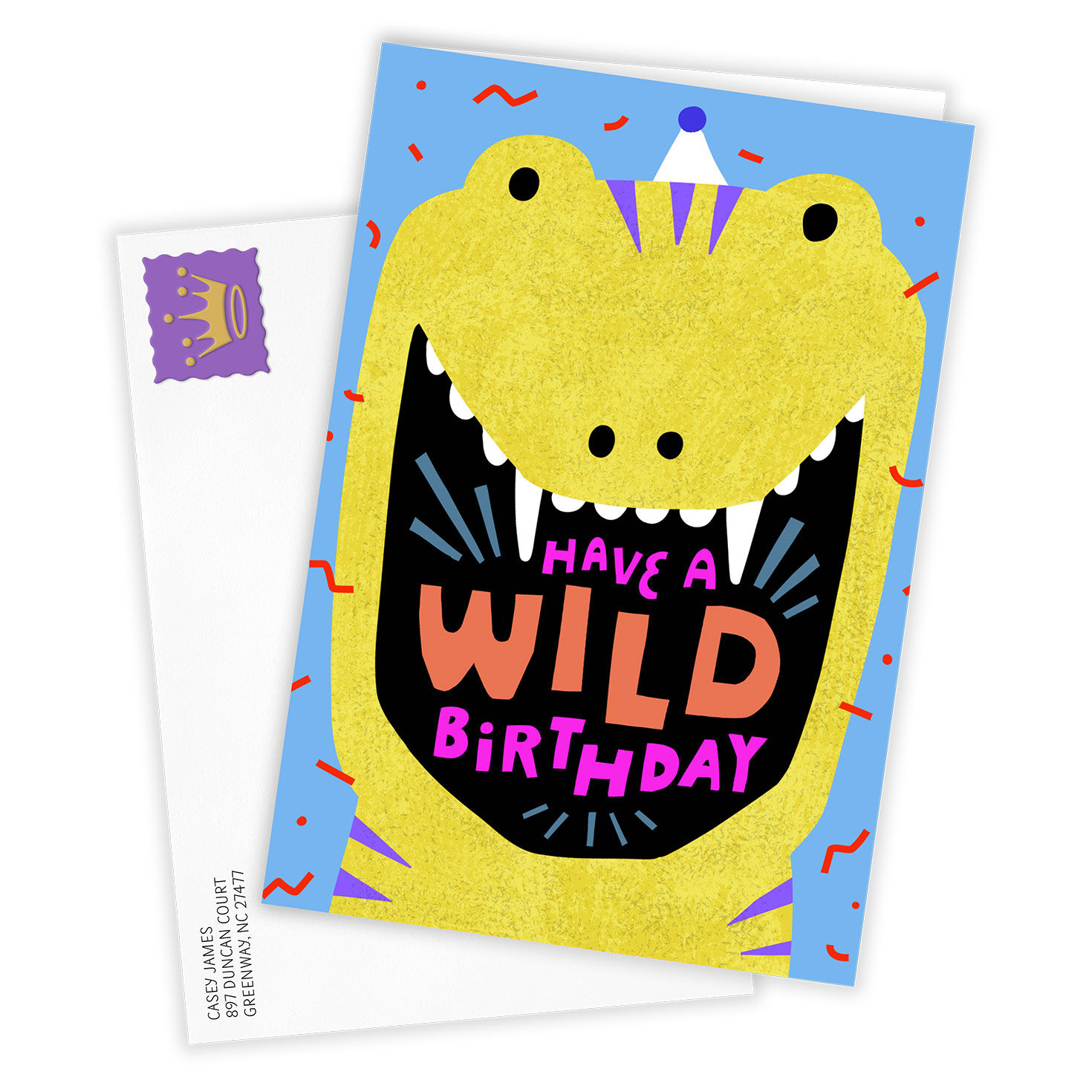 Wide-Mouth Dinosaur Personalized Birthday Card Card Front with Envelope image number 2