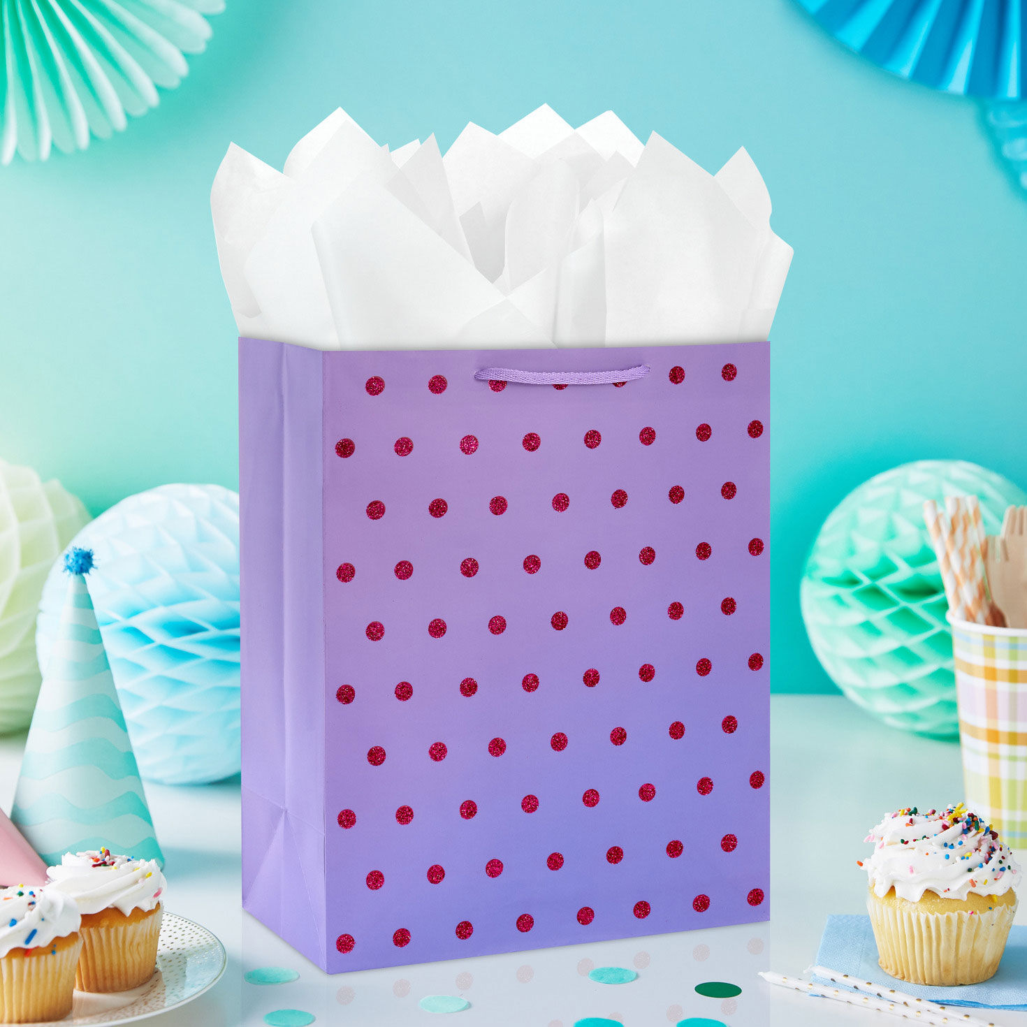 Purple Ombr&eacute; With Glitter Dots Large Gift Bag in use image number 2