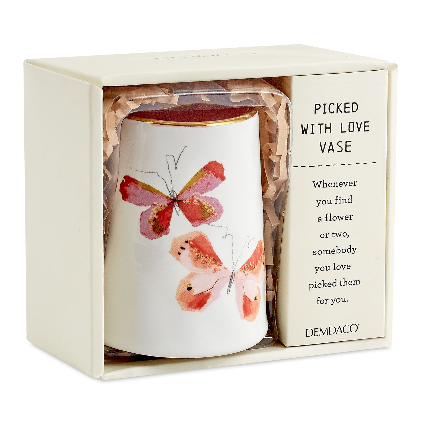 White Mini Stone Vase With Butterflies  image number 2