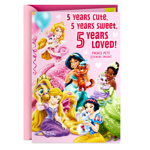 Disney Princesses Palace Pets 5th Birthday Card With Stickers for Her, 