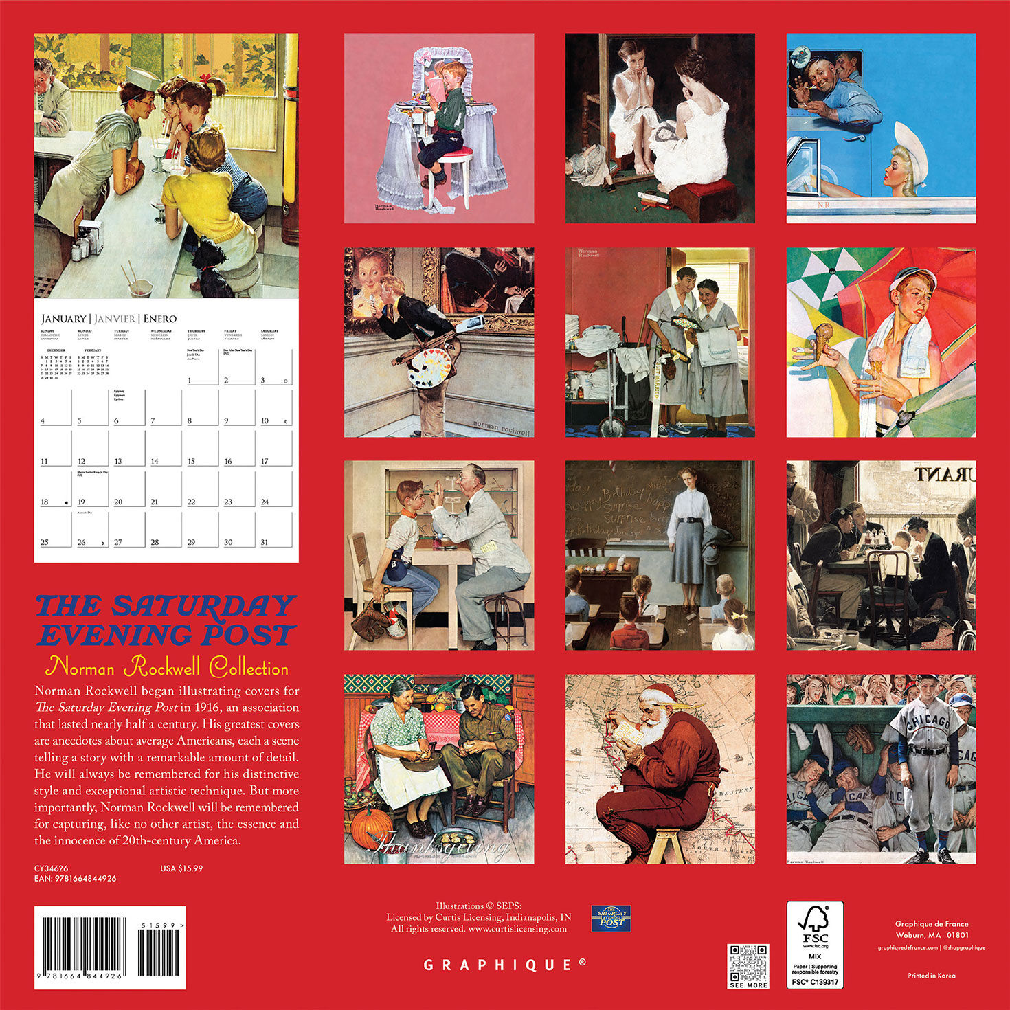 【希少】THE SATURDAY EVENING POST Graphique The Saturday Evening Post 16-Month 2026 Calendar
