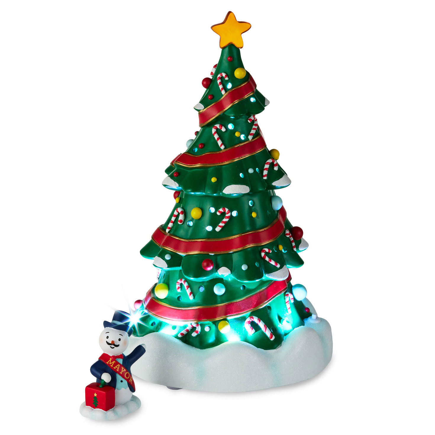 Snowman Village Christmas Tree and Mayor Decorations front glowing image number 2
