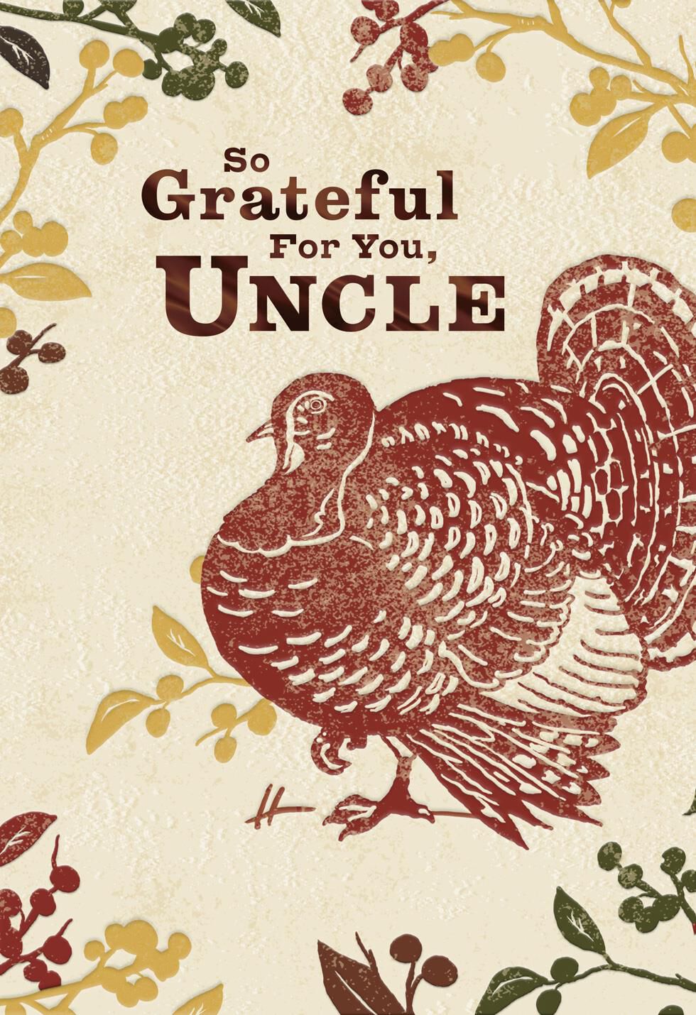 Embossed Turkey Thanksgiving Card for Uncle