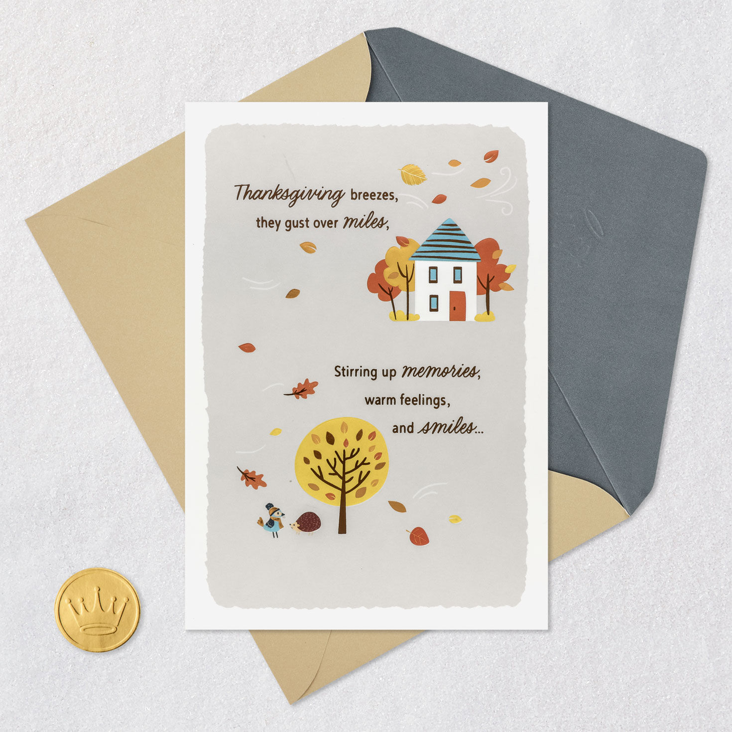 Thankful Across the Miles Thanksgiving Card Card Front with Envelope and Gold Seal image number 6