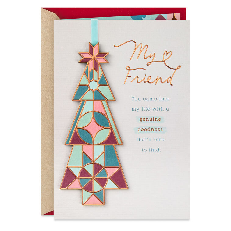 Geometric Green and Red Tree Friend Christmas Card Card Front image number 1