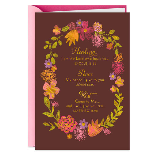 Floral Wreath Praying for You Religious Get Well Card, 