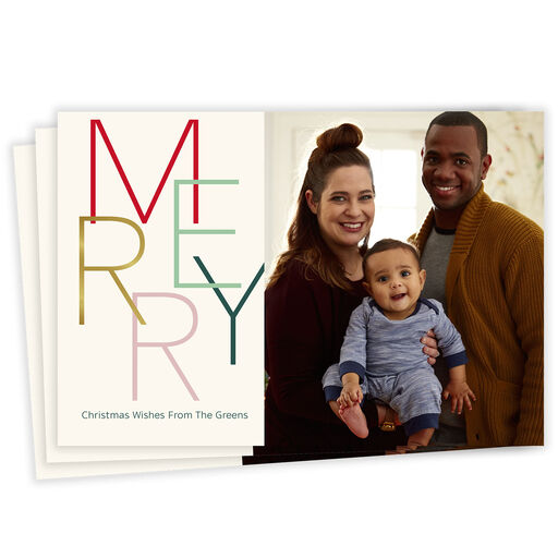 Modern Minimal Merry Flat Christmas Photo Card, 