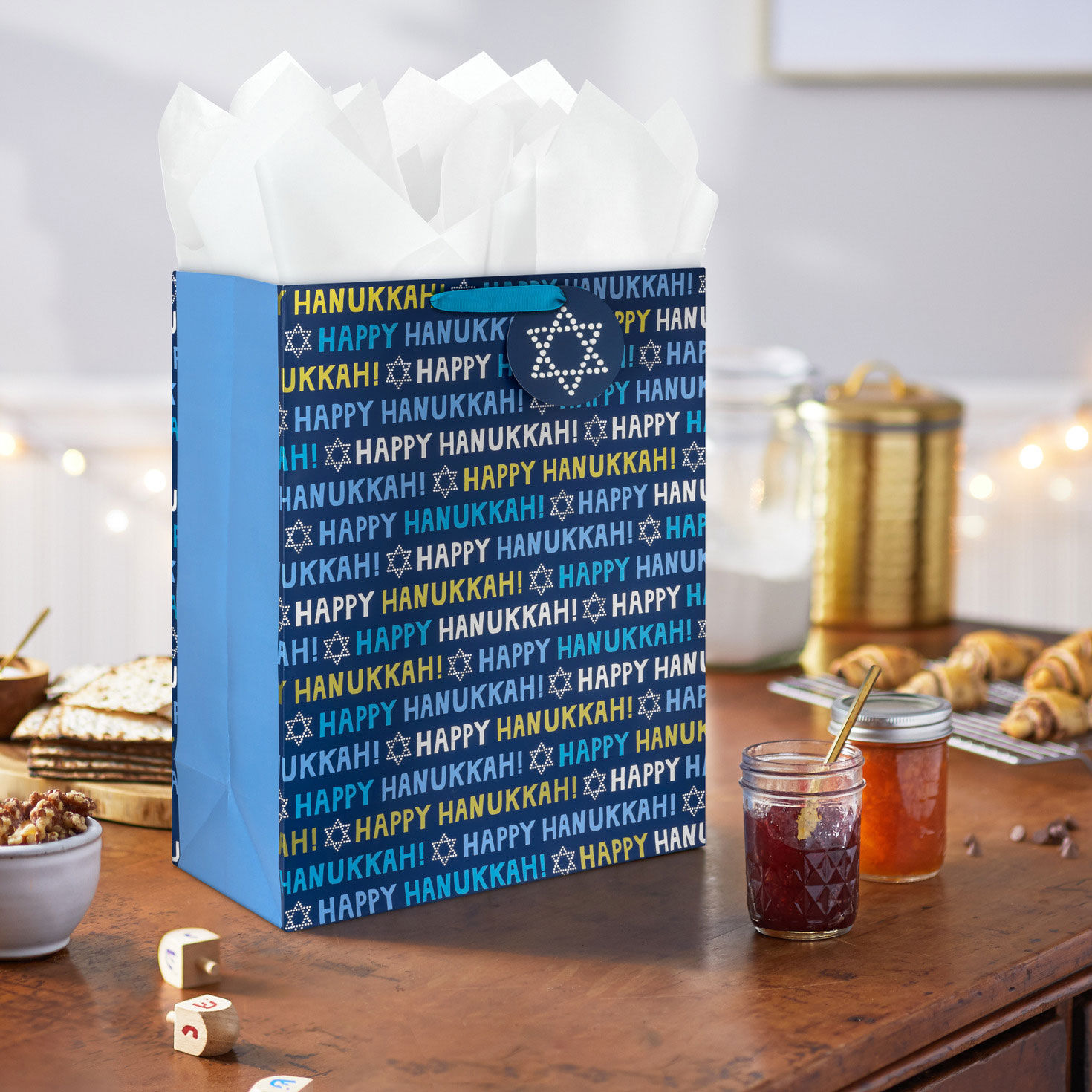 15.5" Happy Hanukkah on Metallic Blue Extra-Large Gift Bag for only USD 5.49 | Hallmark