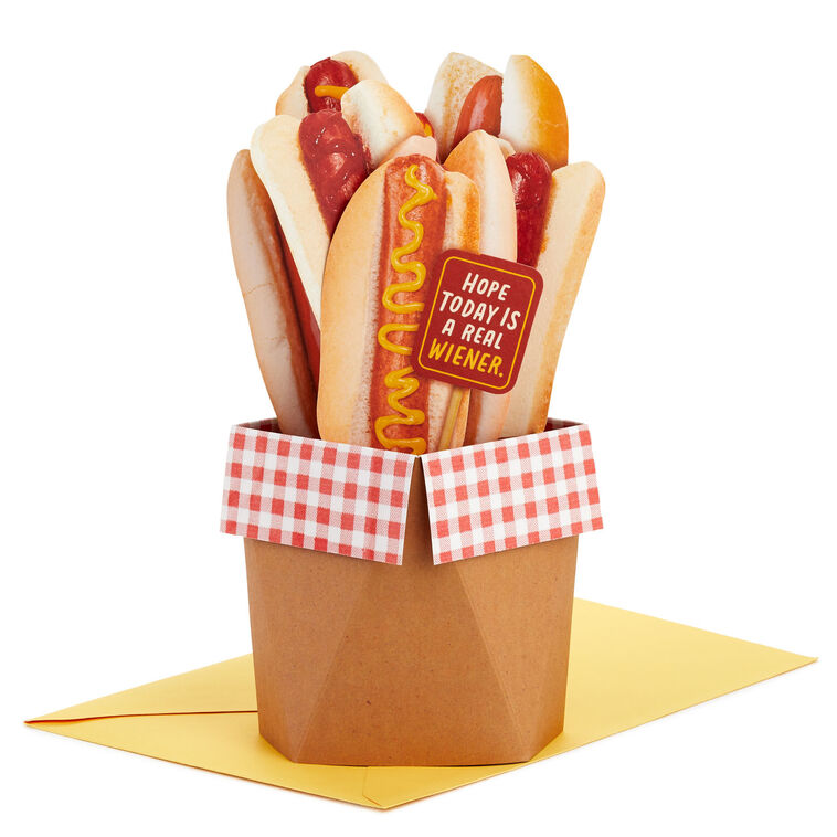 Hope Today Is a Real Wiener Hot Dog Bouquet Funny 3D Pop-Up Card