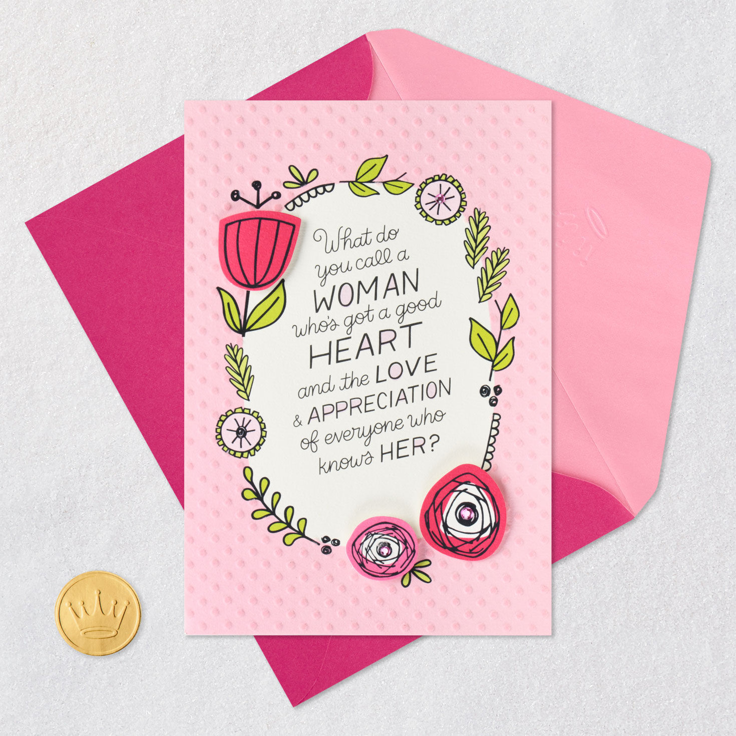 Floral Wreath Birthday Card for Female Relative Card Front with Envelope and Gold Seal image number 5