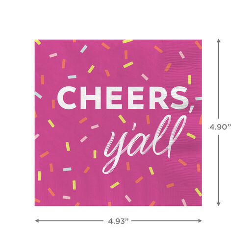 Bright Pink "Cheers Y'all" Cocktail Napkins, Set of 16, 