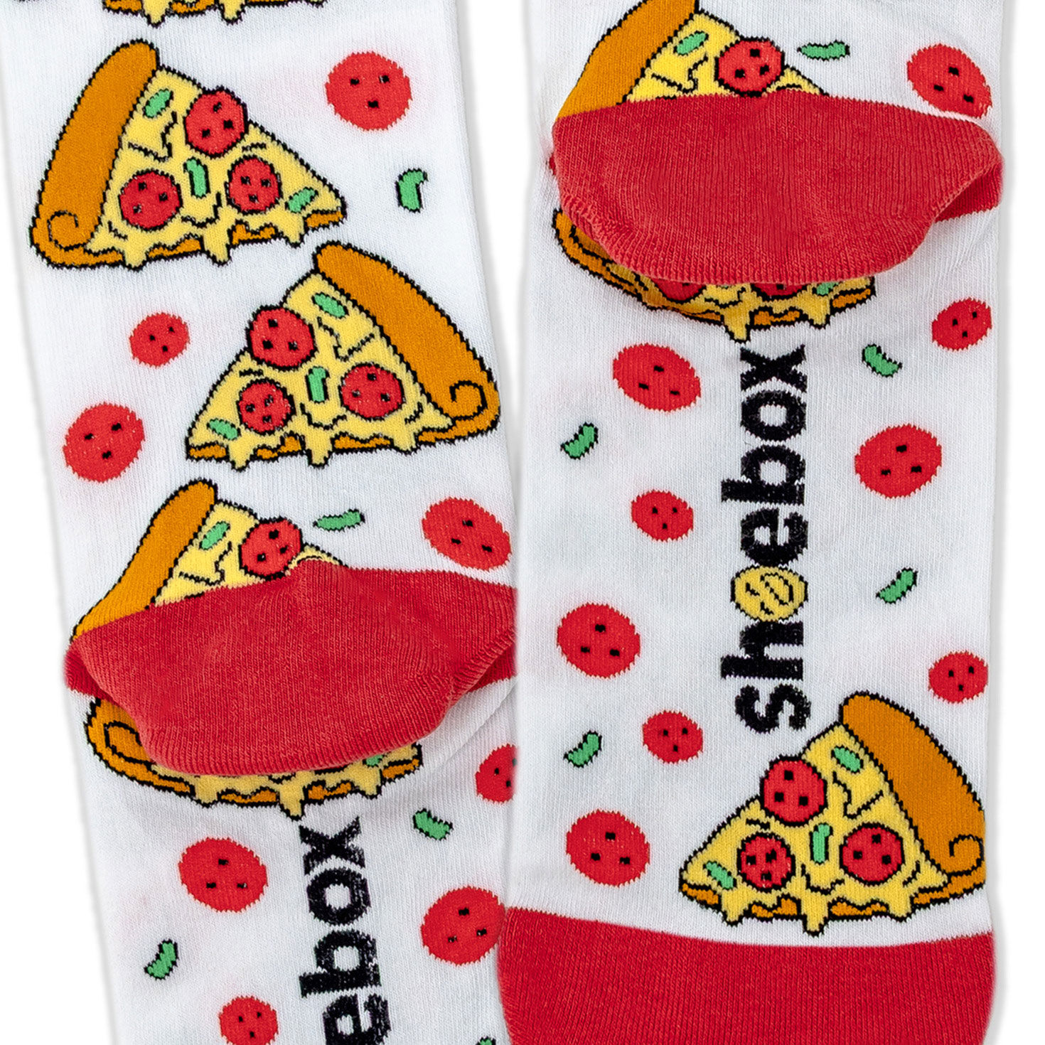 Slices of Pizza and Pepperoni Novelty Crew Socks upclose view image number 4