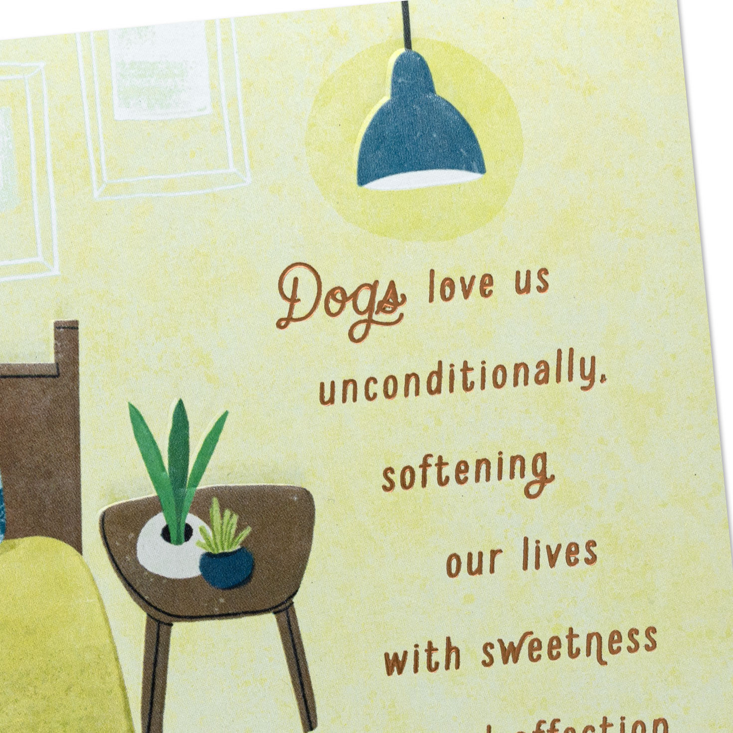 Teal and Green Bed with Slippers Dog Sympathy Card Card Front Detail image number 4