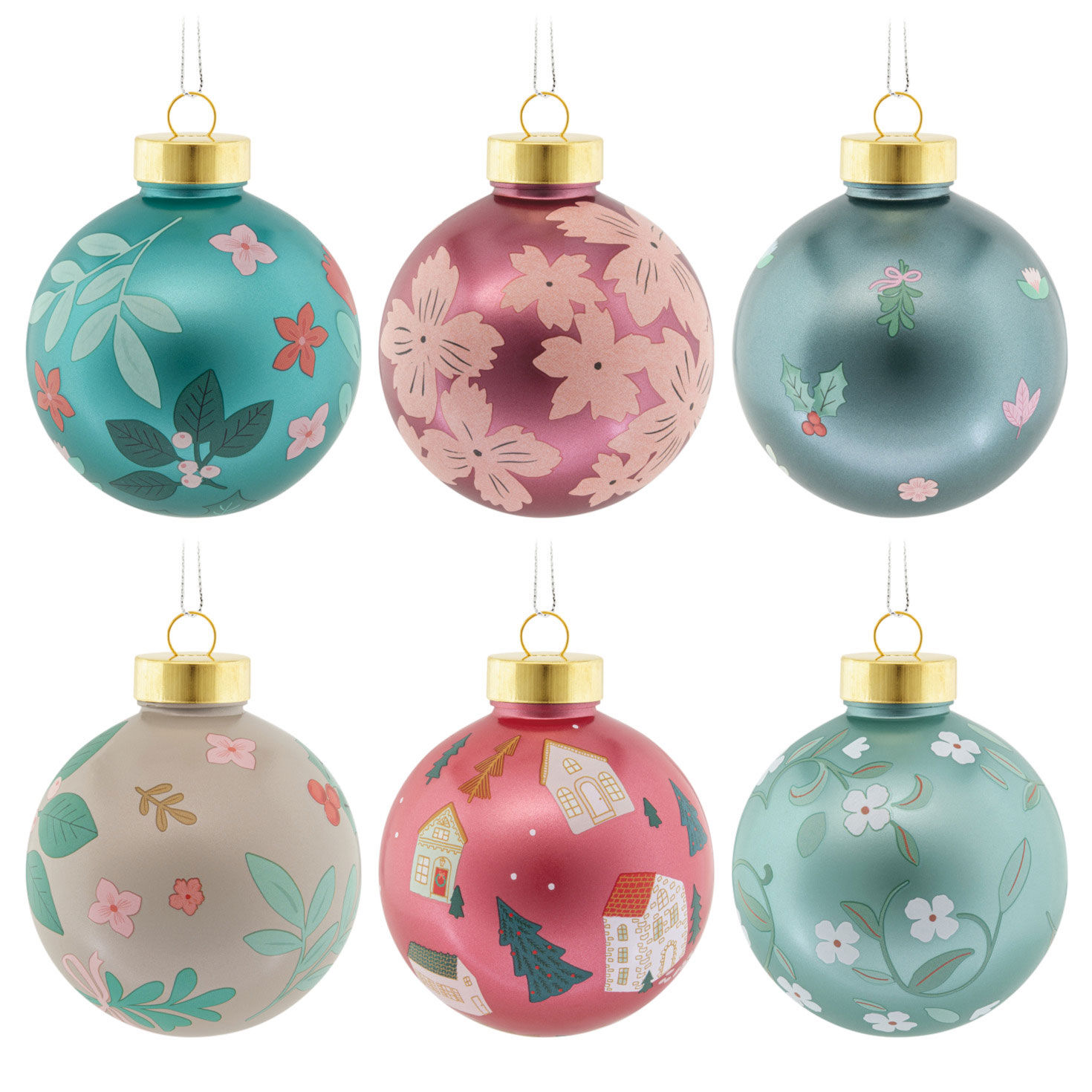 Pink & Green Holiday Ball Christmas Ornaments back image number 6