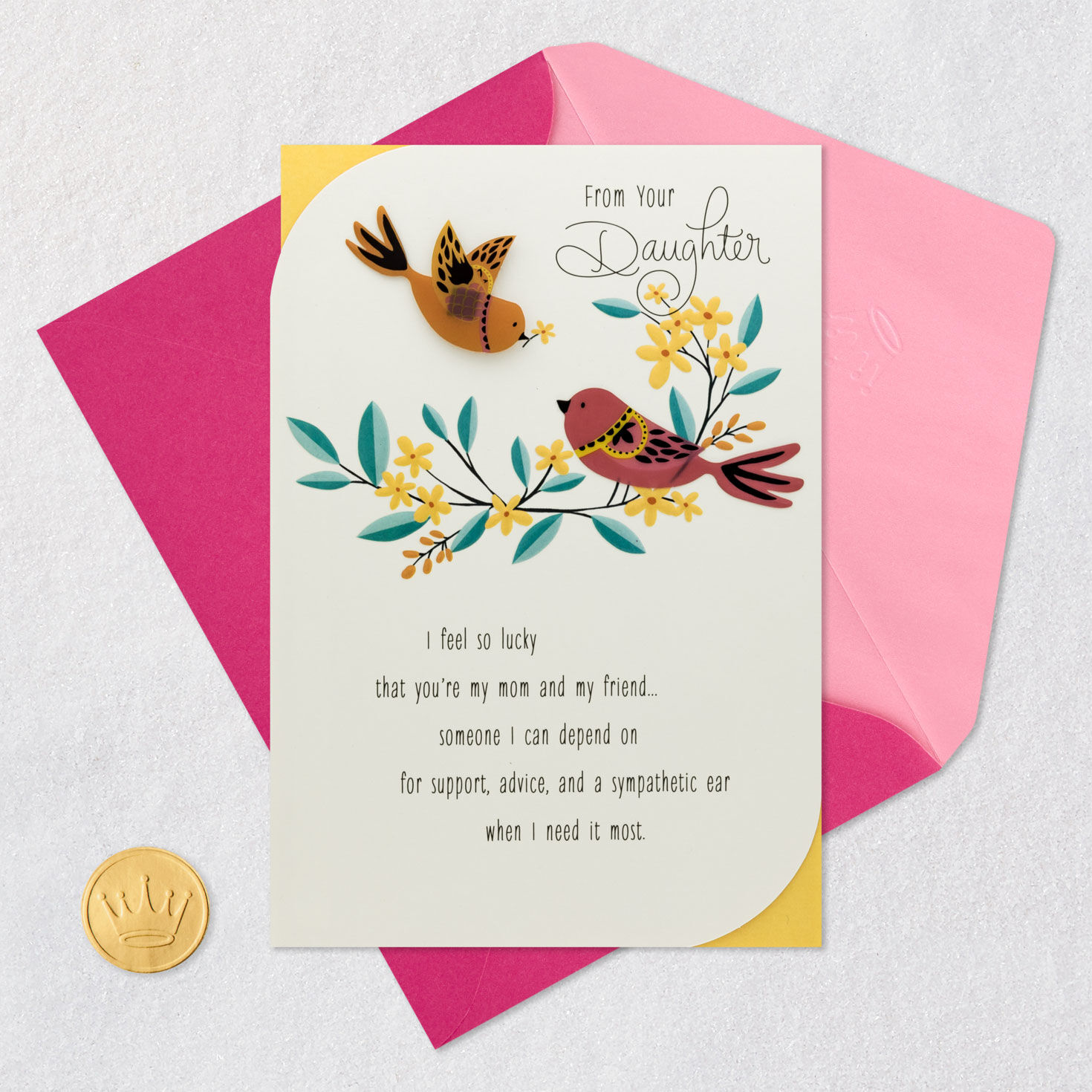 Birds on Branch Mom Mother's Day Card from Daughter Card Front with Envelope and Gold Seal image number 5