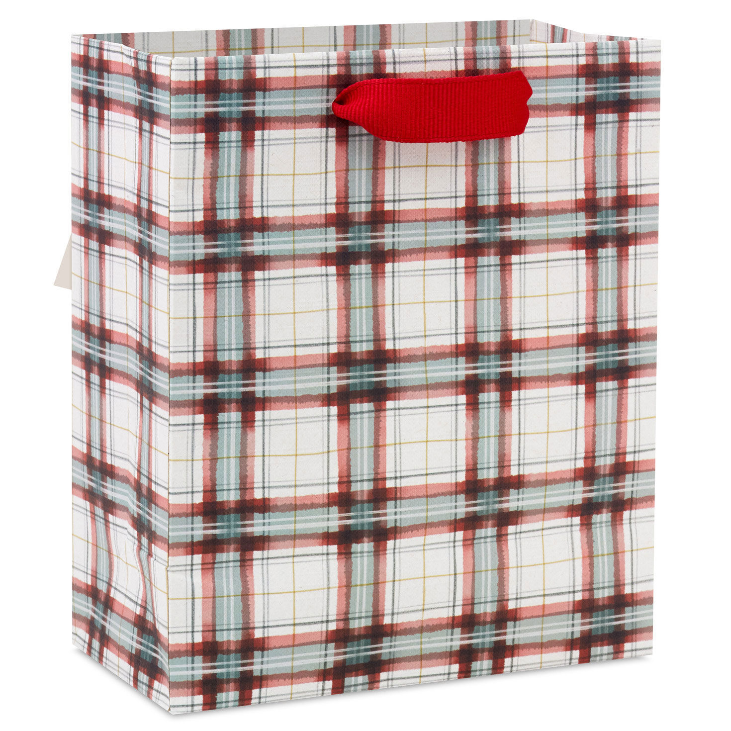 Farmhouse Plaid on White Small Holiday Gift Bag Back image number 6