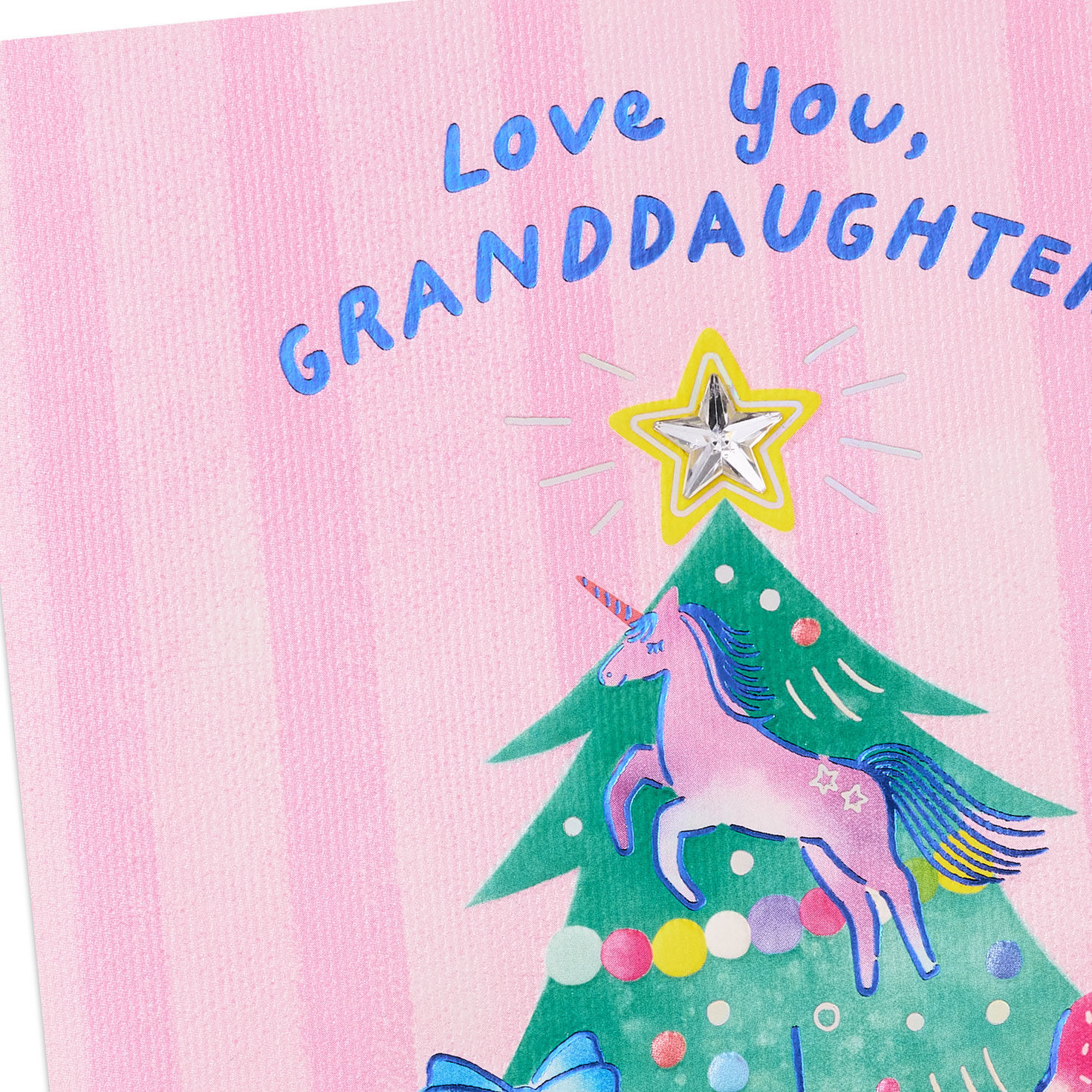 Pink Unicorn Tree Christmas Card for Granddaughter Card Front Detail image number 5