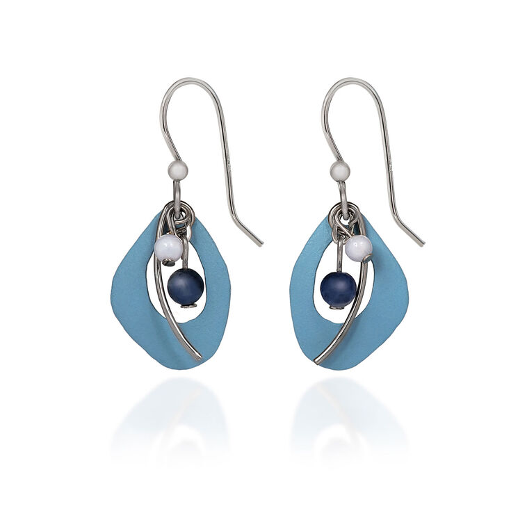 Silver Forest Organic Blue Oval and Silver Metal Drop Earrings