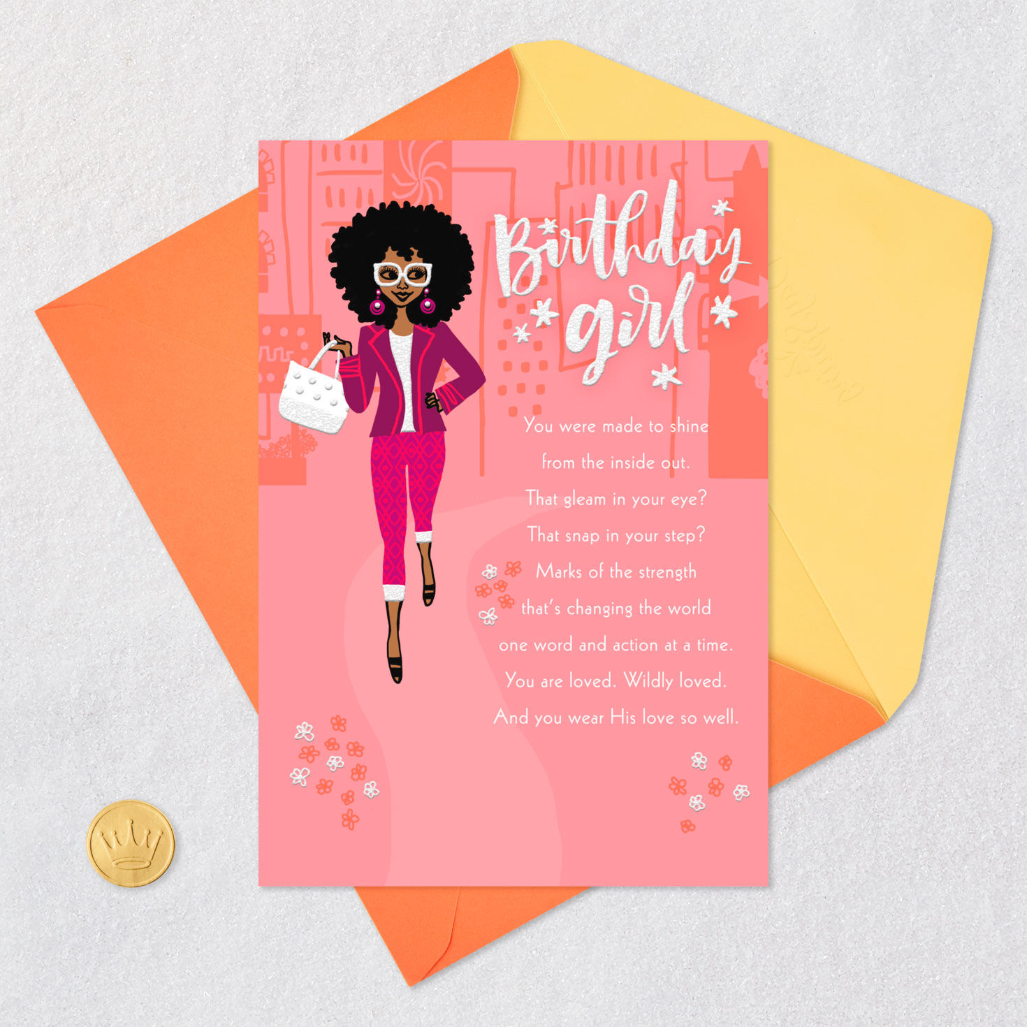 Stylish Girl in Pink Birthday Card for Her Open card with envelope image number 6
