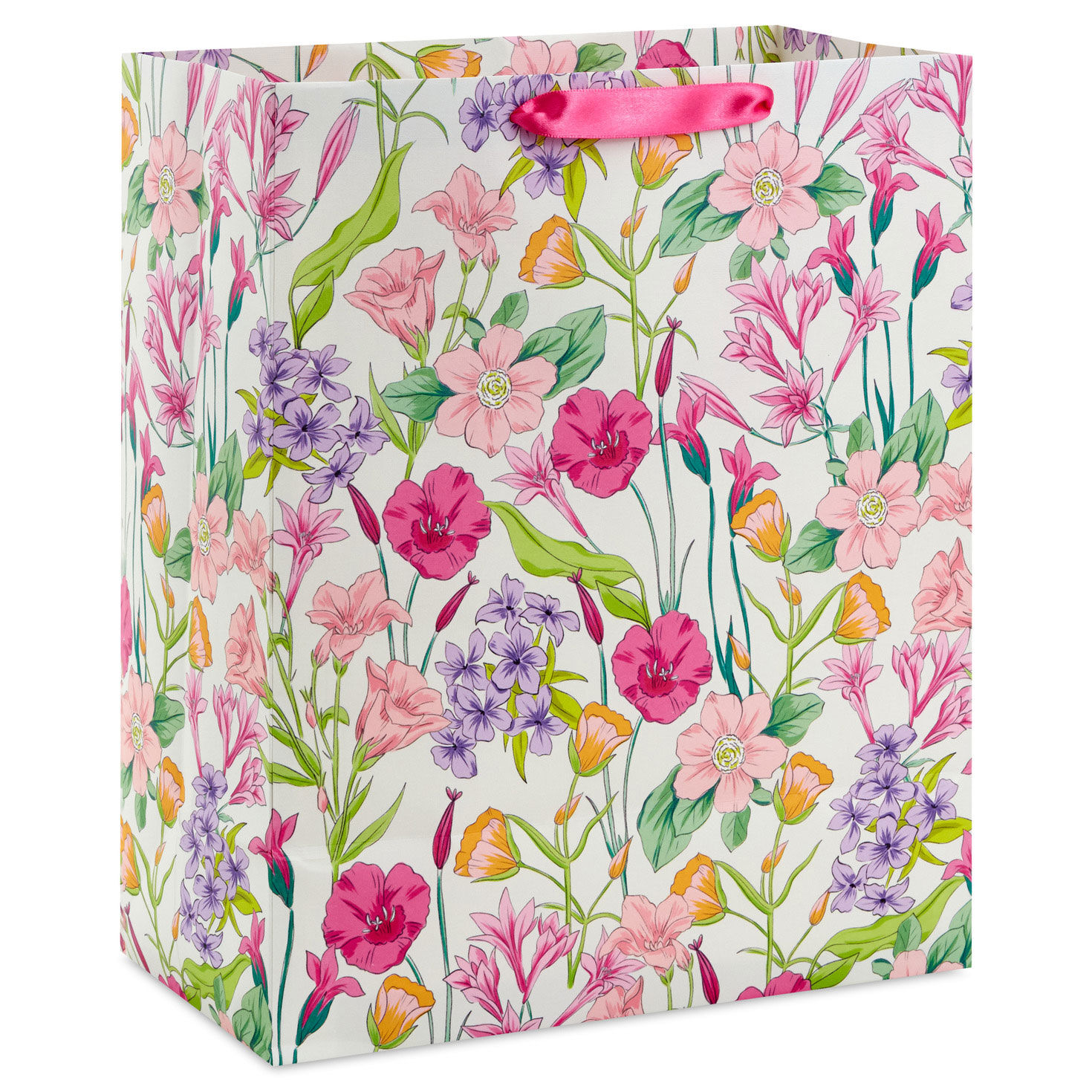 Pink Flowers on White Large Gift Bag Back image number 6