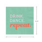 Green "Drink, Dance, Repeat" Cocktail Napkins, Set of 16, , large image number 2