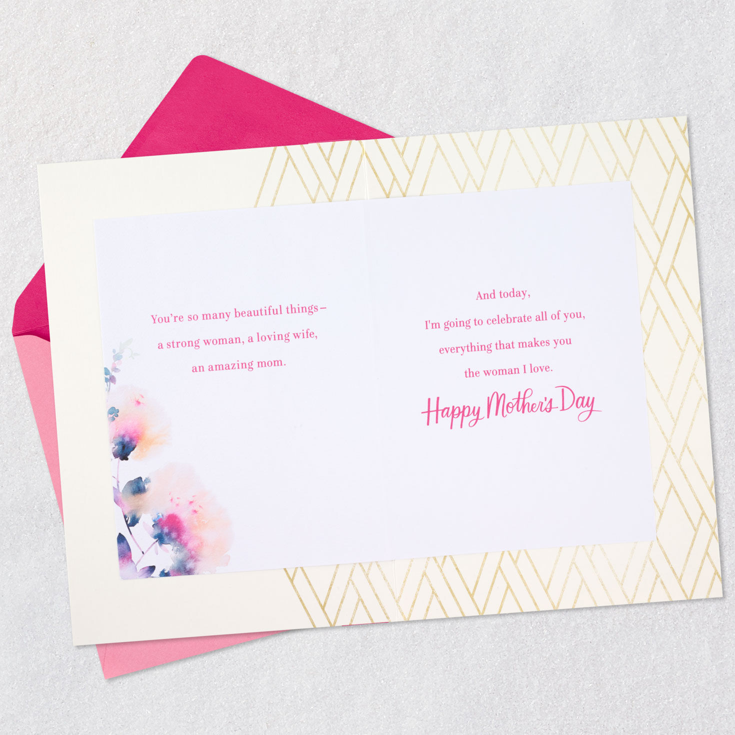 Watercolor Flowers Wife Mother's Day Card Open card with envelope image number 4