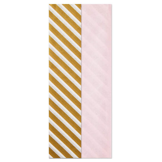 Light Pink and Gold Stripe 2-Pack Tissue Paper, 4 Sheets, Pink with Gold, large image number 1