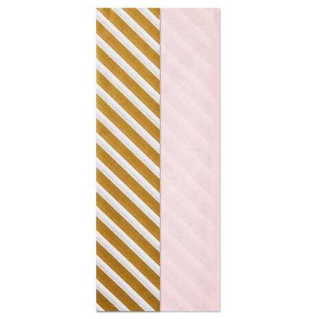Light Pink and Gold Stripe 2-Pack Tissue Paper, 4 Sheets, Pink with Gold, large