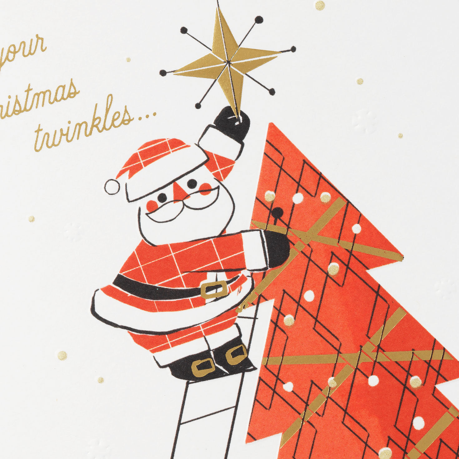 Retro Santa with Red Christmas Tree Holiday Card Card Cover Detail image number 4