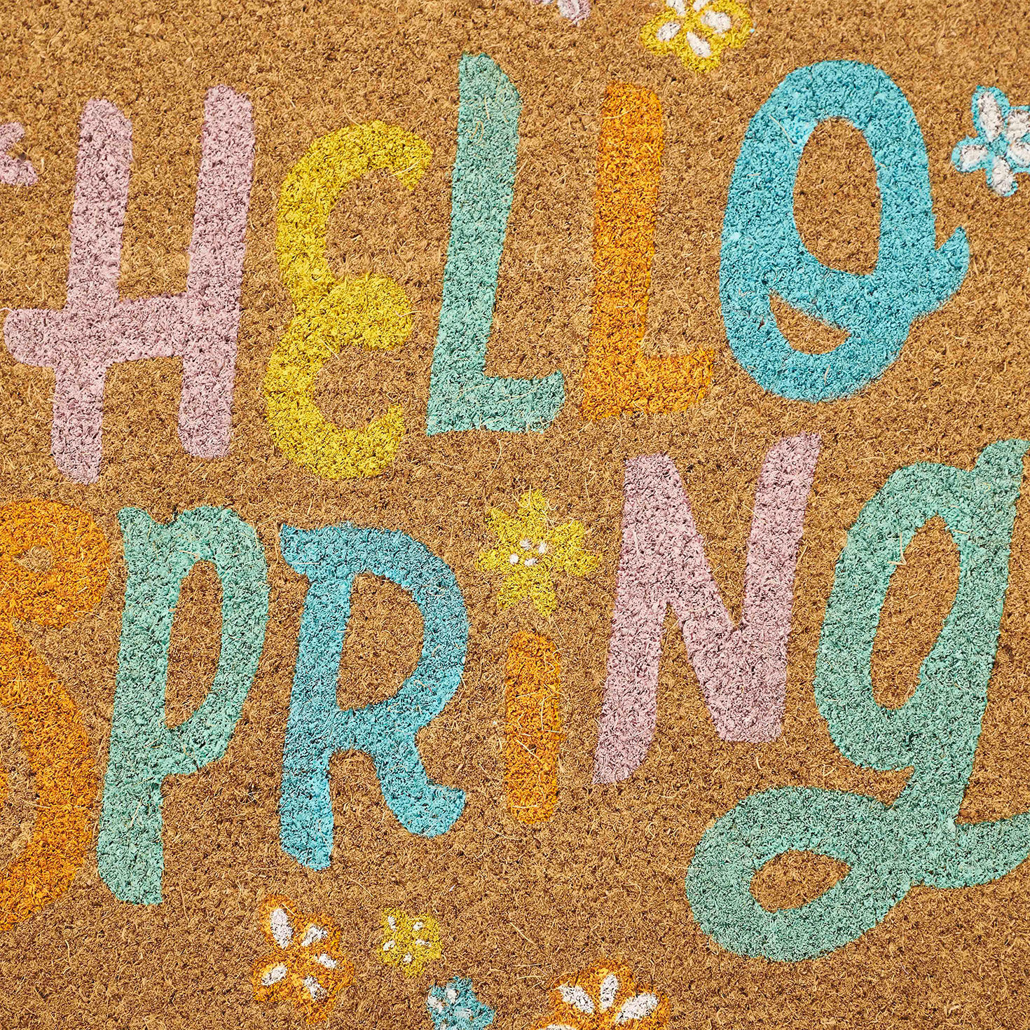 Hello Spring Lettering Coir Outdoor Doormat upclose view image number 3